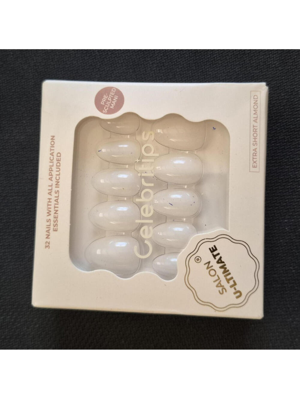 Celebrtips Press-On Nails Extra Short Almond White Transparent, Glue Included